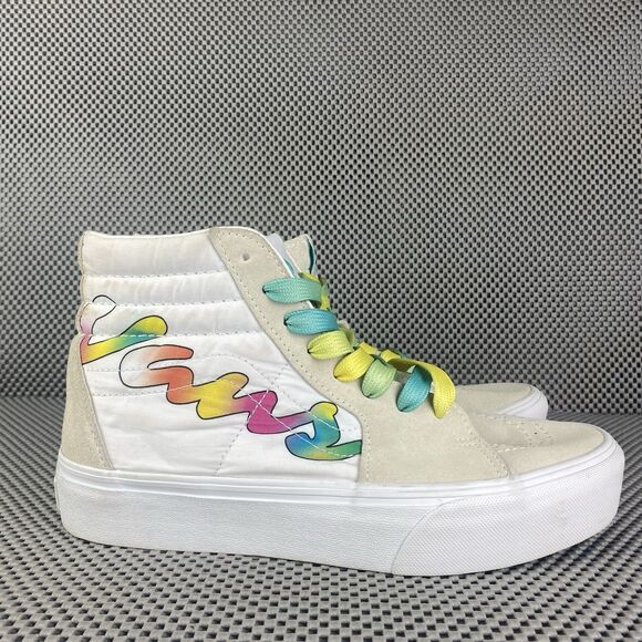 Vans SK8-Hi Platform Sneakers Mens 7.5 Womens 9 White Multicolor Lace Up - Picture 1 of 16